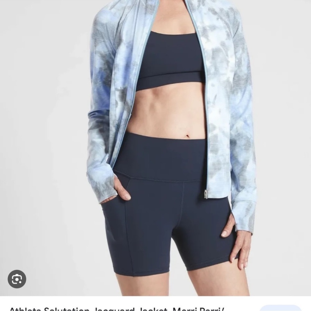 athleta salutation jacquard jacket brand new blue grey white XS